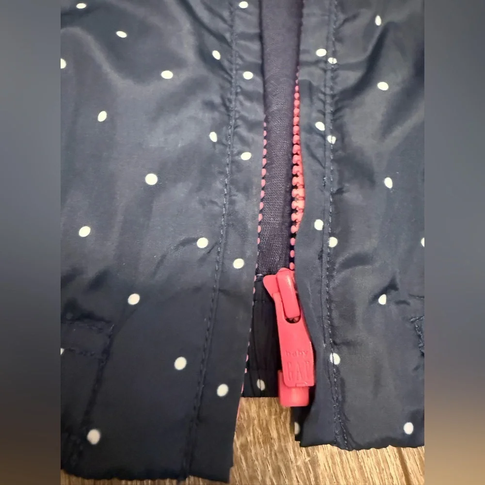 Baby Gap Girls Navy Blue Polka Dot Rain Coat Size 12-18 Months